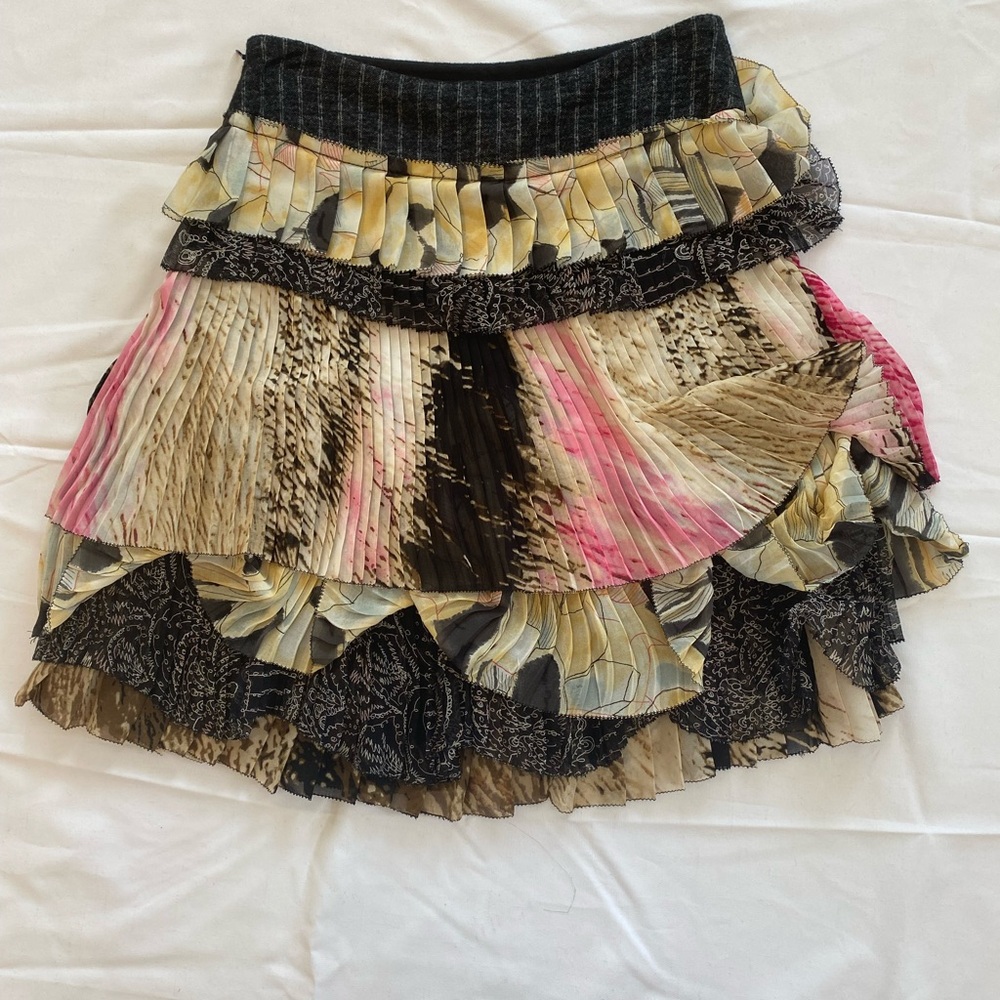 Diane Von Furstenberg Pink, Black and Cream Tiered A-Line Skirt - Picture 4 of 8